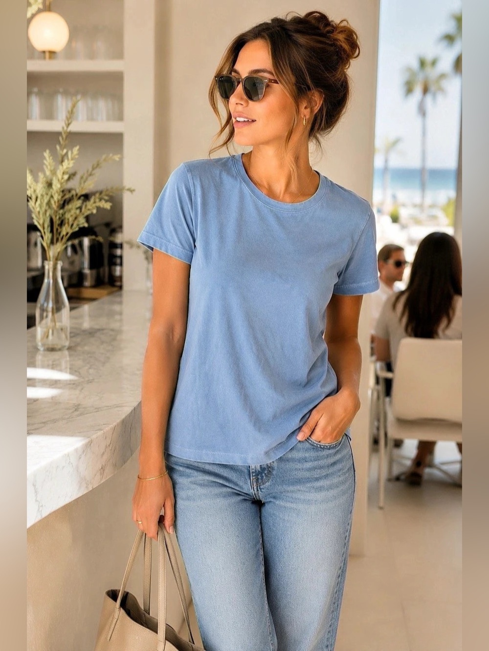 James Perse Womens Size 0 XS Blue Cotton Crew Neck Tee Shirt NWT Made USA